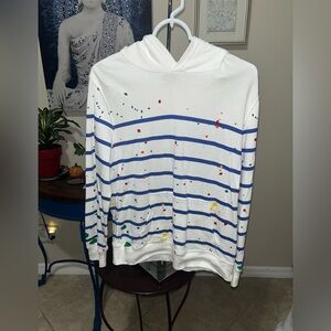 Polo Ralph Lauren Paint Splatter Striped Spa Terry Hoodie Shirt Boys L 14 - 16